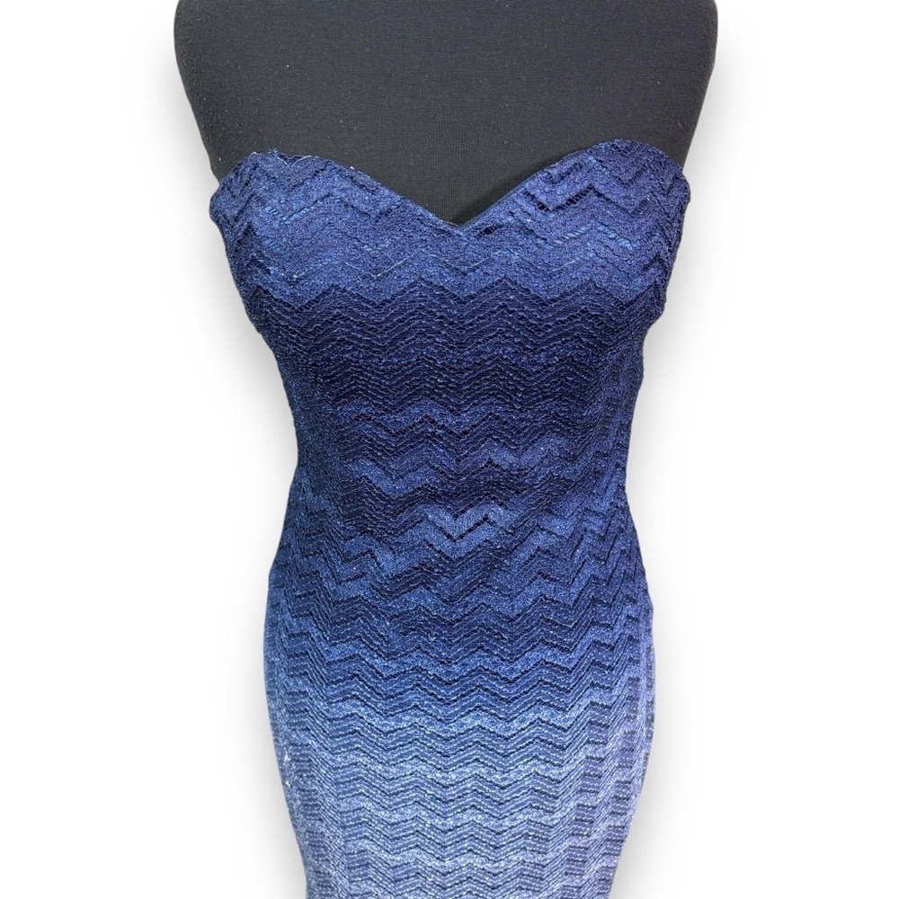 Betsy & Adam Blue Ombre Glitter Chevron Gown Strapless Sweetheart Womens 4/6/8 - Picture 7 of 11